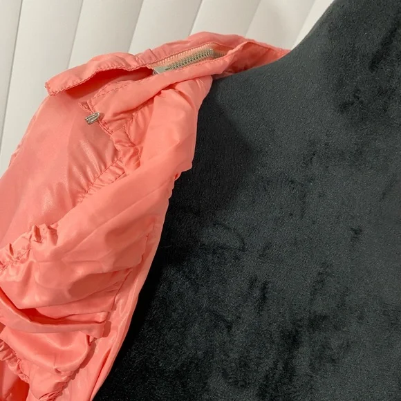 BLANC NOIR Sample Smocked Waist Nylon Anorak Windbreaker Hoodie Jacket Coral S - Picture 11 of 16